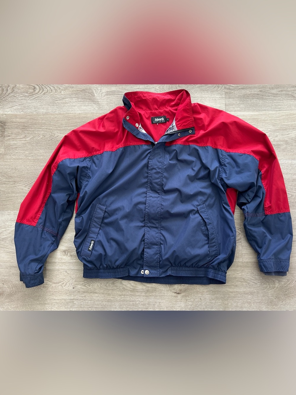 Vtg 90s Ashworth Blocked Shell Golf Windbreaker Jacket Navy Blue Red - LARGE